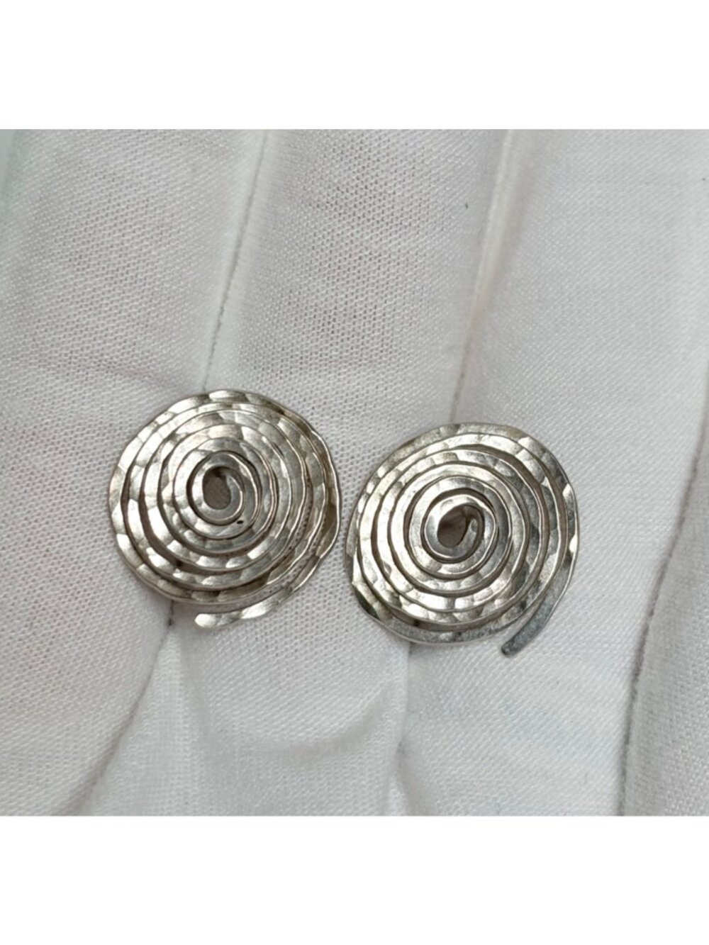 Sterling Silver Hammered Spiral Stud Earrings 19mm Swirl Cone Handmade Boho